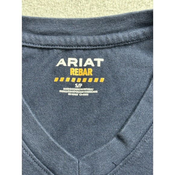 Ariat Rebar Shirt Womens Small Navy V-Neck Short Sleeve Pocket Cotton Workwear - Picture 3 of 11